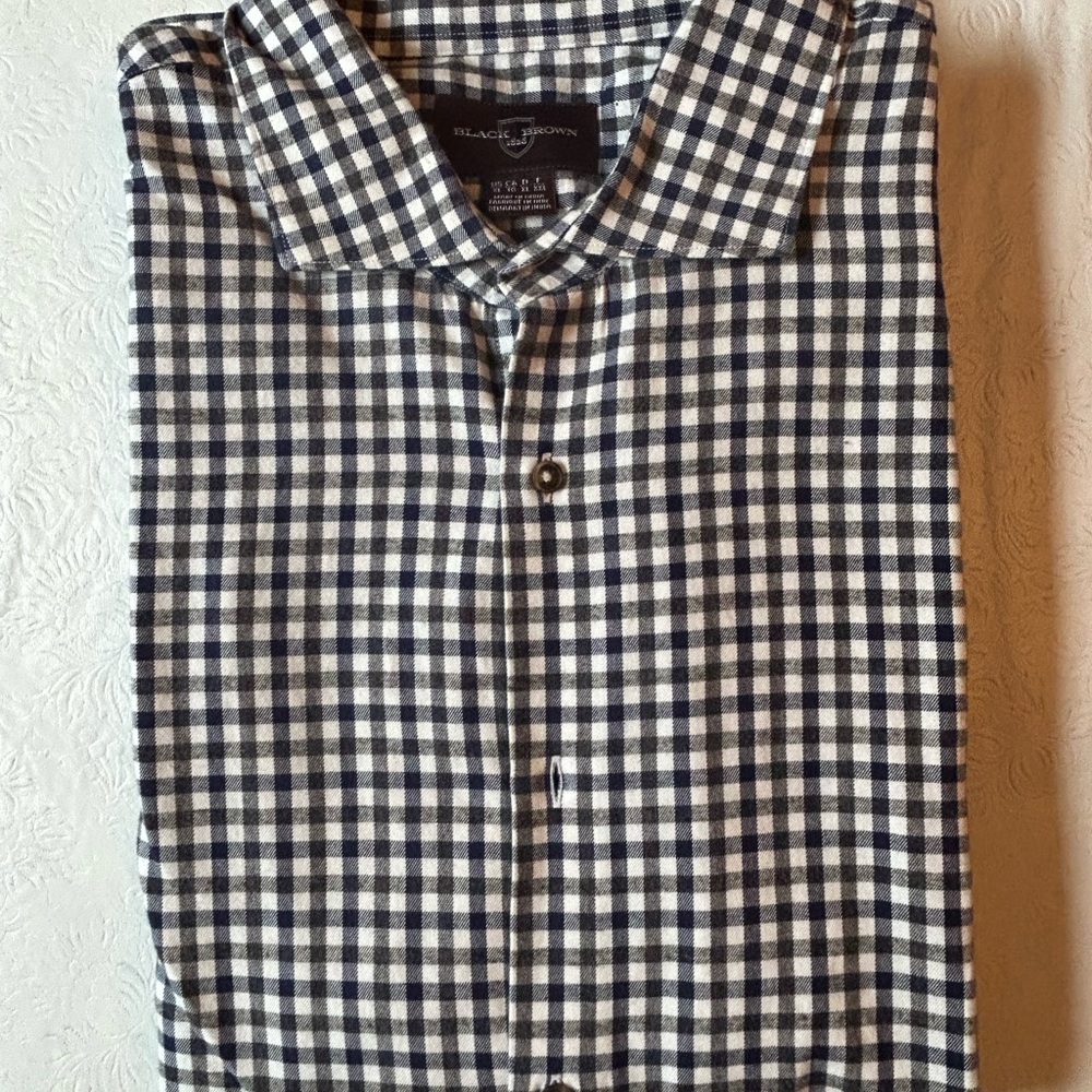 Black Brown 1826 Brand Men's Gingham Flannel Shirt - Black and White size XL
